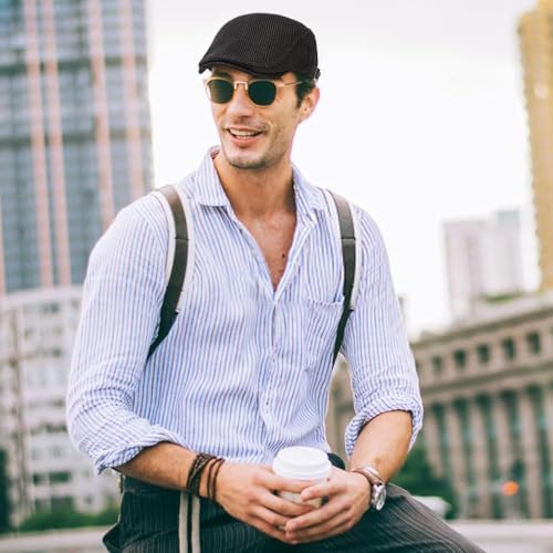 Xinveen Men's Breathable Mesh Summer Newsboy Hat Adjustable Irish Cabbie Hat